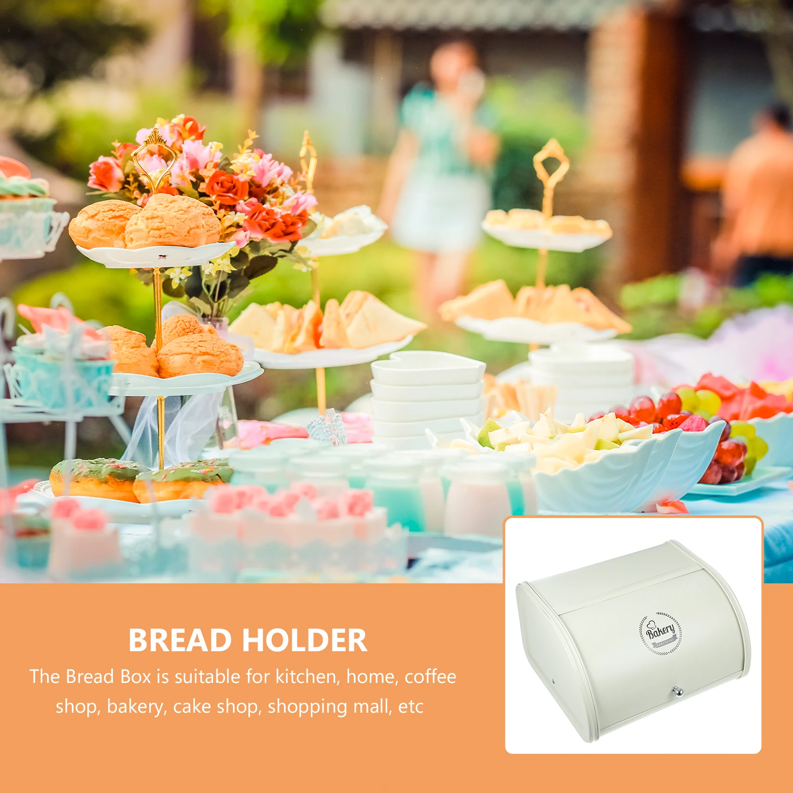 

Metal Bread Box Kitchen Storage Container with Cover Stable Base Multi-Function Bread Keeper for Home Bakery Snack Fruit