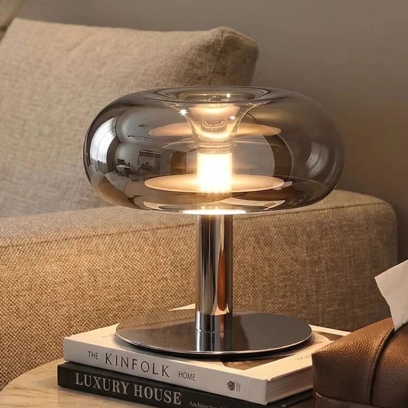 

Italian Electroplating Aluminium LED Table Lamp Rotundity Glass Lampshade Living Room Bedroom Restaurant Office Moden Desk Light