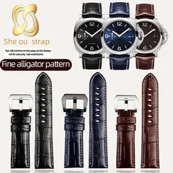 Alligator Leather Watch Strap For Panera PAM441 1950 Watchband Pin Buckle  22mm 24mm 26mm With Men's Watch Bracelet