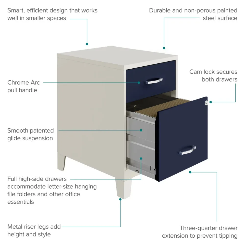 18" Deep 2 Drawer Letter Width Vertical File Cabinet with Accessory Drawer and Legs