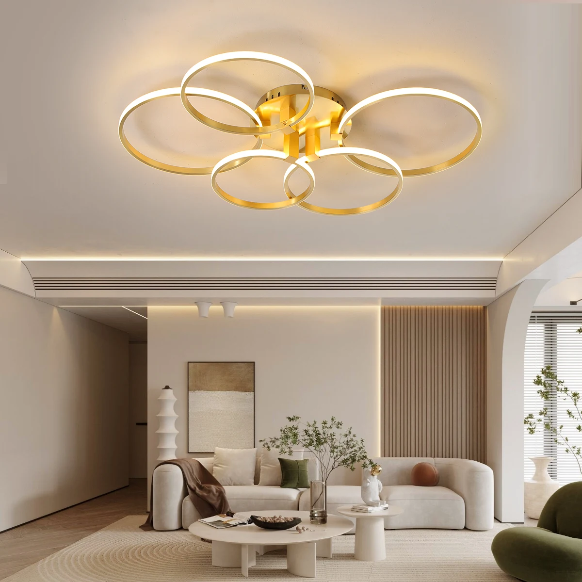 Modern Led Ceiling Light Living Room Bedroom Chandelier Kitchen Restaurant Led Ceiling Lamp 3/4/5 Heads Ring Lustre App/Remote