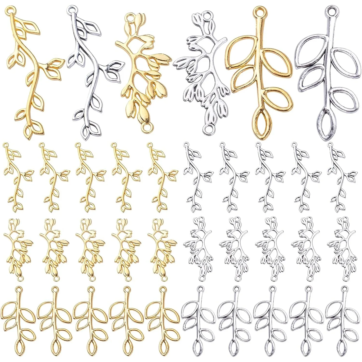 

60pcs Tree Leaf Charms Pendants Tibetan Alloy Leaves Branch Bead Charms Dangle Pendants for DIY Earring Necklace Jewelry