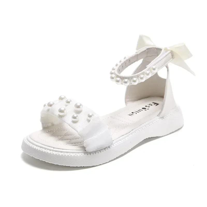 Sandali romani per ragazze sandali estivi per bambini dolci con papillon moda perla Open-toe Kid Causal Princess sandali piatti alti