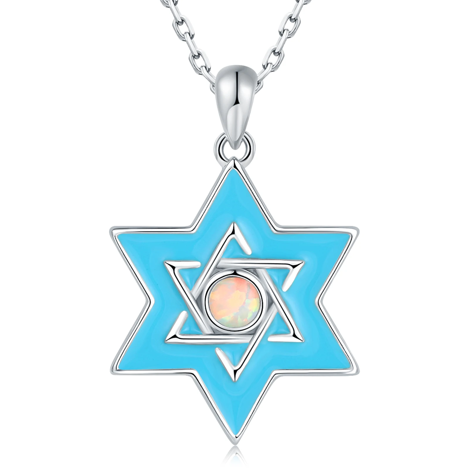 

925 Sterling Silver Star of David With Shiny White Opal Love Heart Pendants&Necklaces For Women Wife Jewelry Valentine Day Gifts