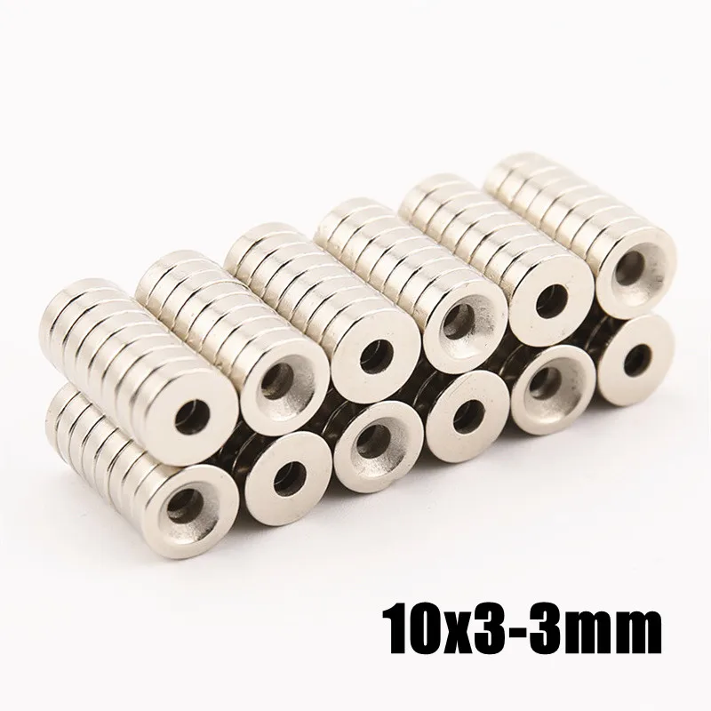 10/20/50/100/200Pcs 10x3-3 NdFeB Neodymium Magnet Super Powerful Small Round Permanent Disc Magnetic imanes 10x3 Hole 3 10*3mm