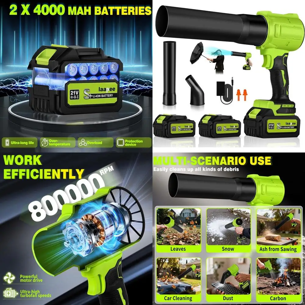 

Portable 800,000 RPM Cordless Leaf Blower with 2x4.0Ah Batteries for Yard and Patio Clean-Up