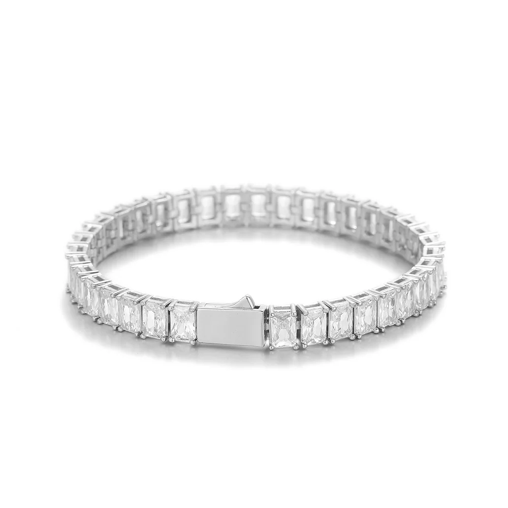 jewelry for daily street styling, unisex 6mm Rectangle Bracelet crafted in PT950 Platinum set with sparkling artificial diamonds