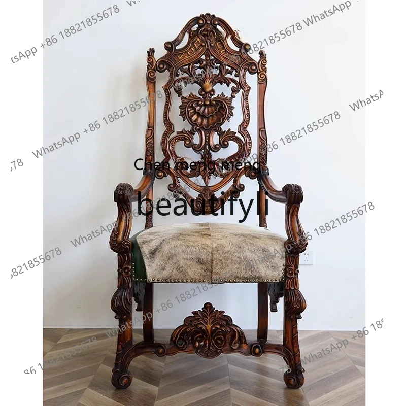 

European, solid wood, retro, large armrest decorative chair, castle museum art space design chair H