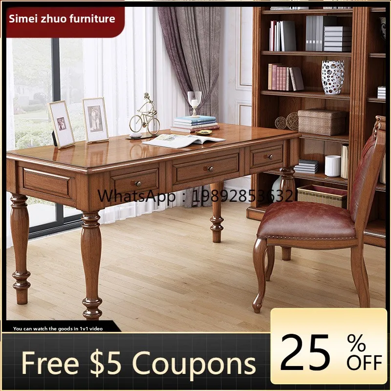 1LYY Country Style Solid Wood Desk Natural Wood Eco-Friendly Furniture Writing  Study Room Chinese Nordic ComputerOffice