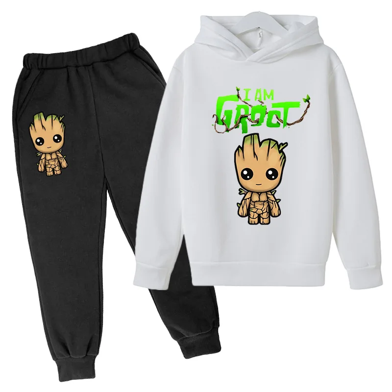 Kawaii Baby Groot Print Hoodie Children\'s Fashion Street Hoodie+Pants Suit Casual Jogging Sweatshirt  I Am Groot Funny Cartoon G