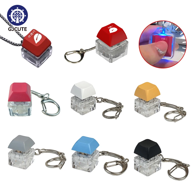 

Merit +1 Muyu Decompression Keychain Necklace LED Lamp Fingertip Button Mechanical Keyboard Key Cap Pendant Antistress Toy