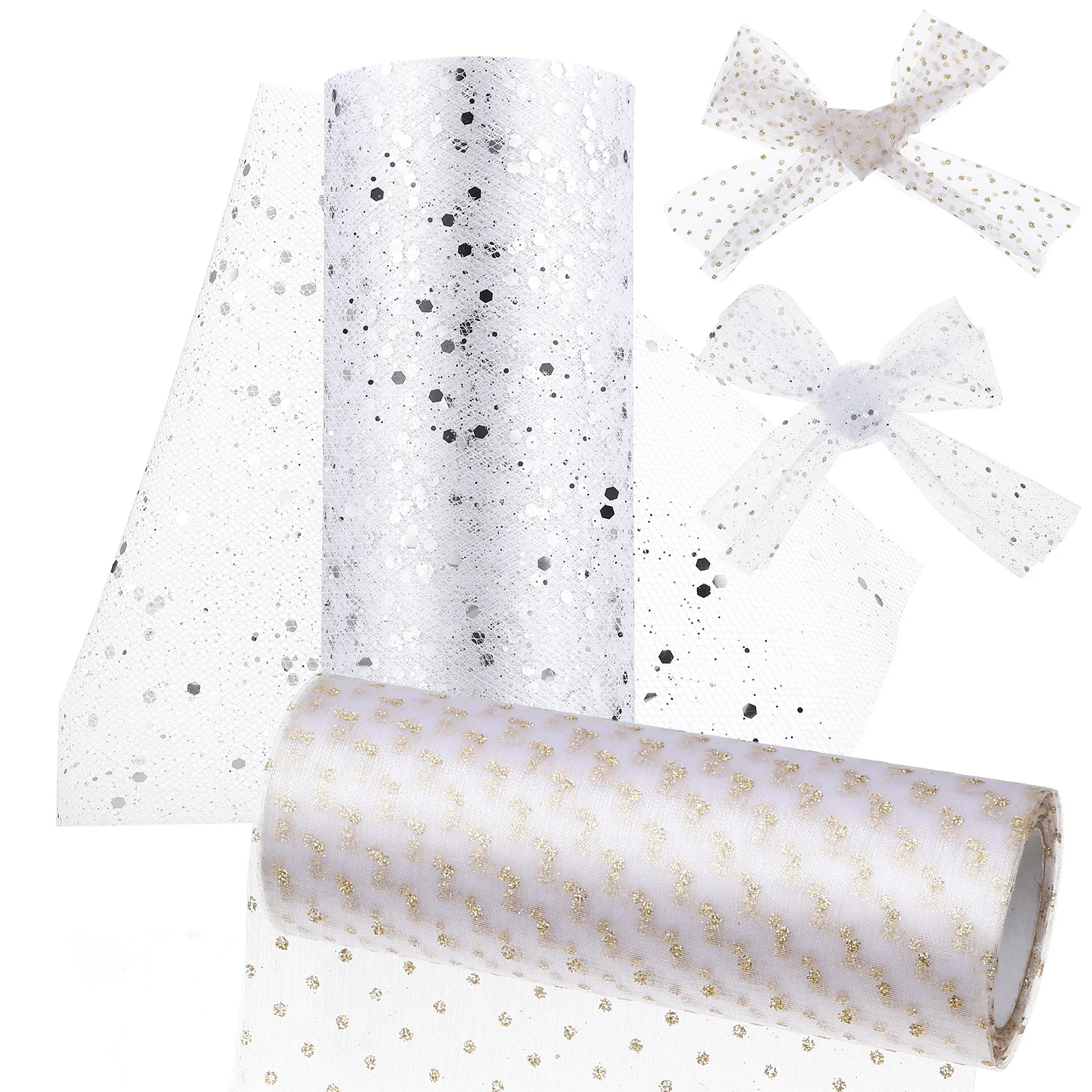 2 Rolki Brokatowego Tiulu Dekoracyjnego Organza do Rękodzieła, Szycia, Dekoracji Choinek Świątecznych, Tkanina Tiulowa