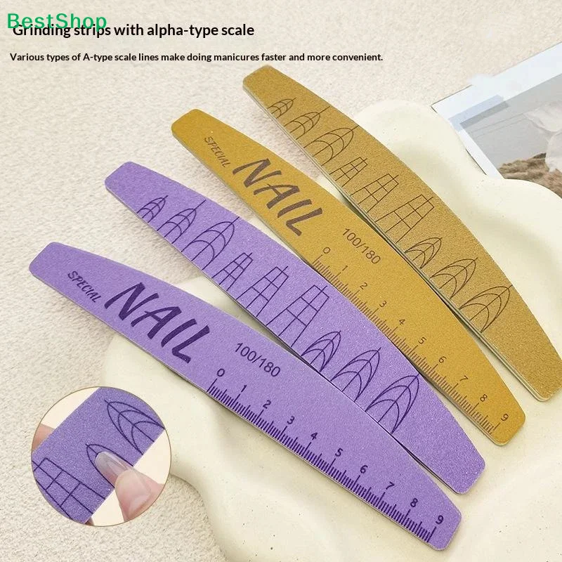 ✂5Pcs Nail File Set With Scale Nail Art Double-sided 100/180 Grit Nail File Grinding Sanding Buffer Buffing Manicure Tool
