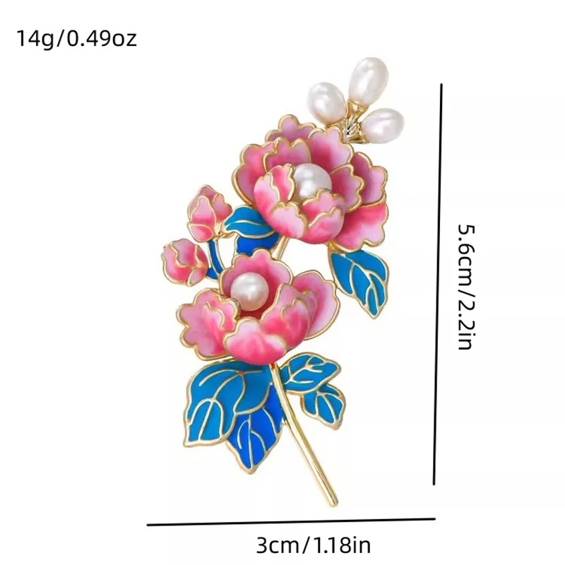 Rinhoo Imitation Perle Blau Pfingstrose Blume Brosche Für Frauen Luxus Perle Floral Pins Pflanze Emaille Abzeichen Elegante Dame Schmuck Geschenk – Detail 5