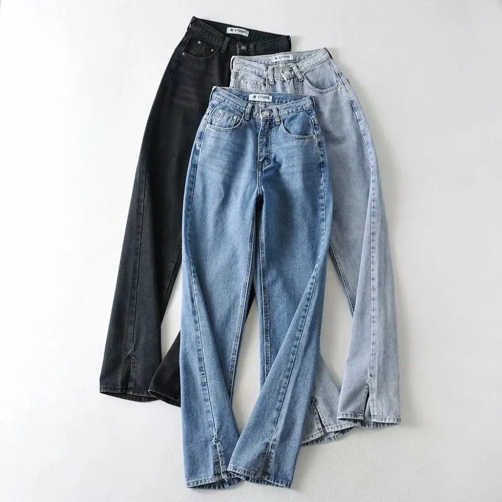 

Women's High Waist Wide Leg Jeans Slimming Straight Side Split Floor Trousers European American Style Summer Trendy Loose Fit