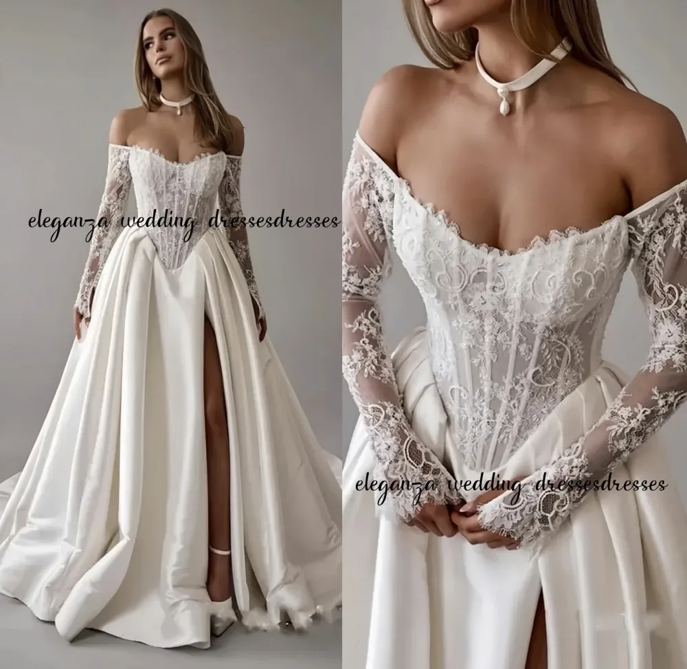 Customized Gorgeous wedding dress, lace sweetheart collar, long-sleeved puffy dress, Retro wedding dress Vestidos De Novia