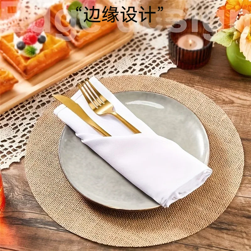 Rustic-style coarse burlap round placemat, used for wedding decorations, event party placemats, simple, elegant, and durable