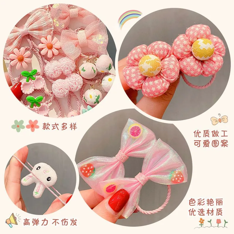 Kawaii Flower Bow Scrunchies Set Children Gift Girls Elastic Hair Rubber Bands Accessories Tie Hair Ring Rope Headdress Headwear