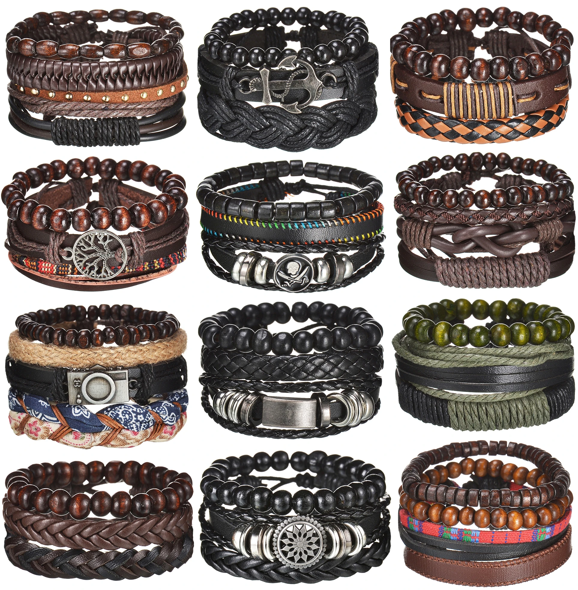 MeMolissa 2023 New Fashion Braided Wrap Leather Bracelets for Men High Quality Vintage Charm Wood Beads Ethnic Tribal Wristbands