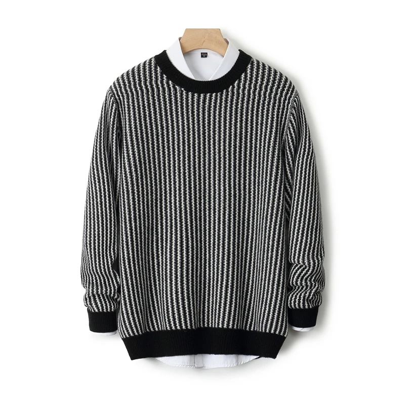 

Men's Autumn Winter 100% Merino Wool O-Neck Classic Jacquard Pullover Business Casual Cashmere Knitted Fashionable Soft Sweater