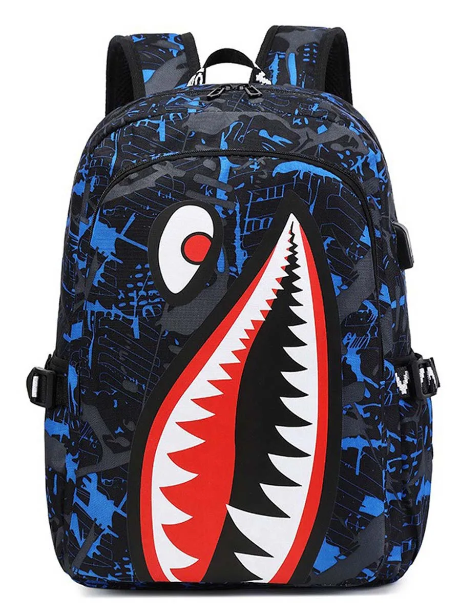 Primary School Children's Backpack Shark Personality Pattern Printed Large Capacity Lightweight Simple Backpack Cartoon
