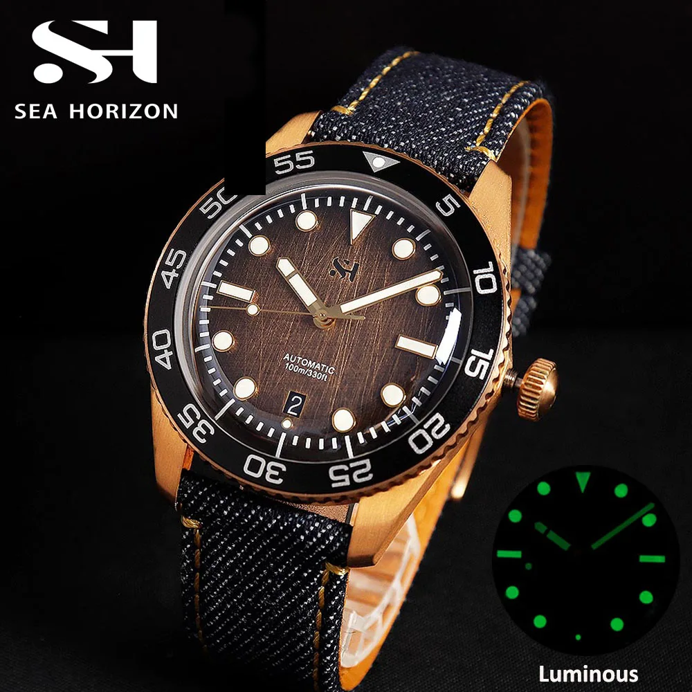 SH02 Men's Mechanical Automatic Watch Bronze Classical Mechanical Wristwatch CUSN6 Case Timepiece Horween Leather Strap Luminous