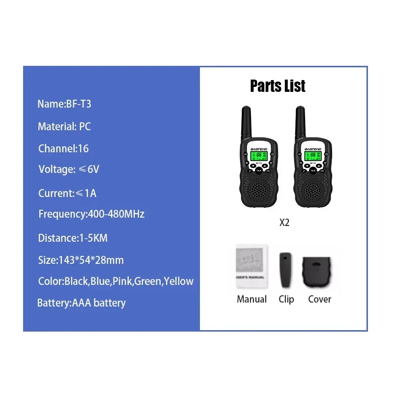 2Pcs For BAOFENG BF-T3 Mini Walkie Talkie Kids Two Way Radios Children Wireless Communication Toy Small Portable Radio Kid Gifts