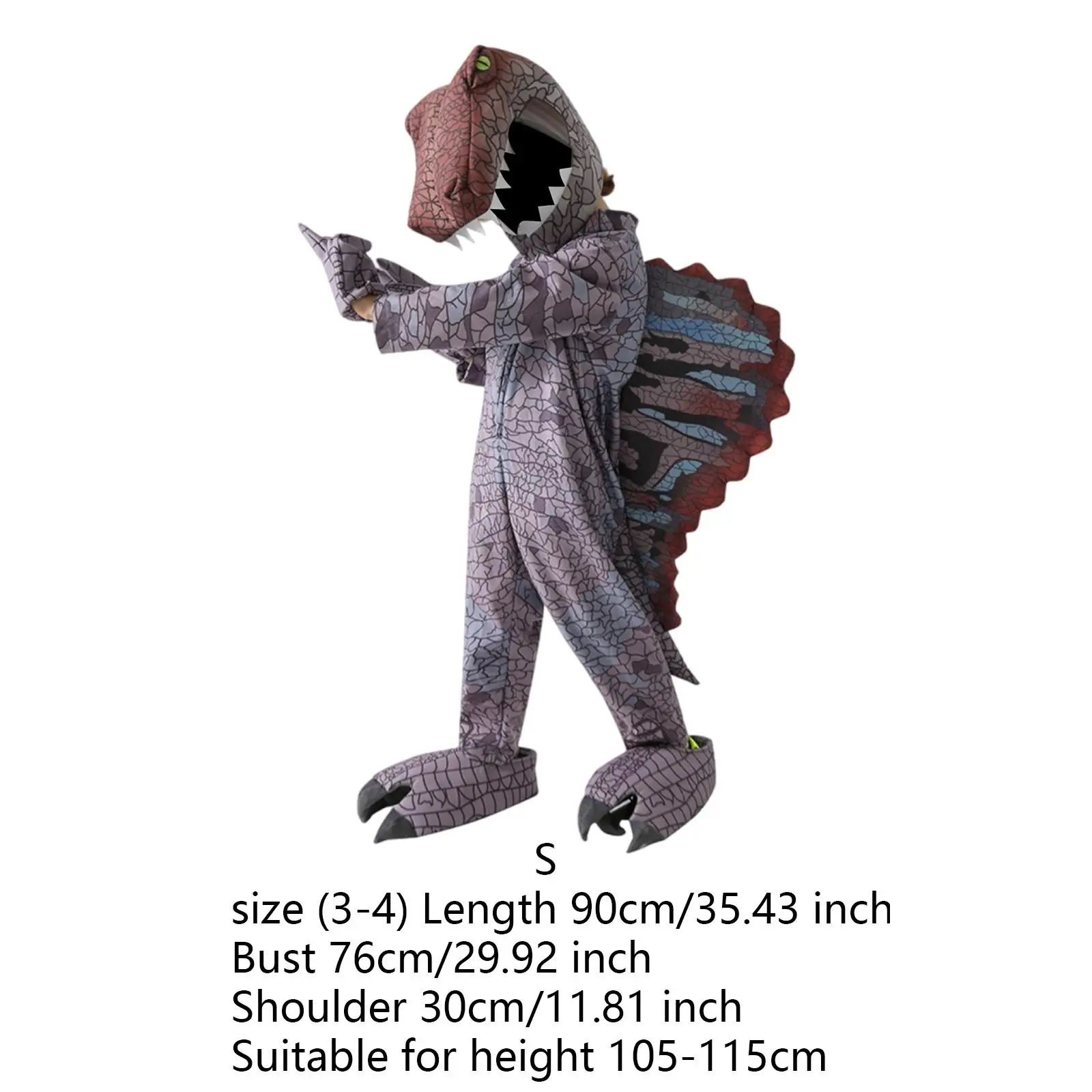 Kids Dinosaur Costume Set Halloween Decor Hat Jumpsuit Gloves Foot Covers