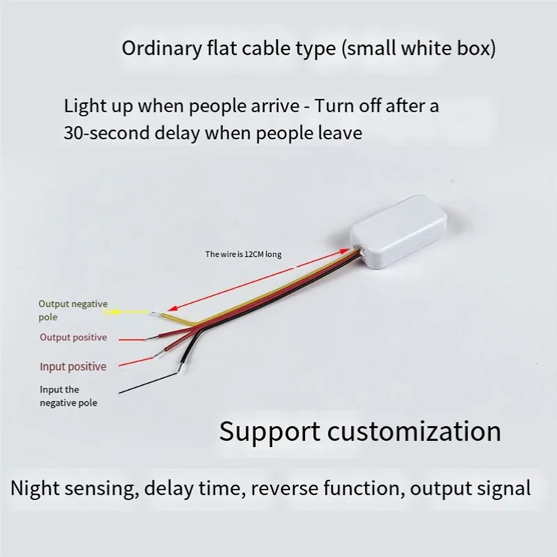 

ABHB-DC3-24V Mini Penetrable Microwave Radar Motion Sensor Switch - Auto Light On/Off, 30S Delay, For Closet, Corridor