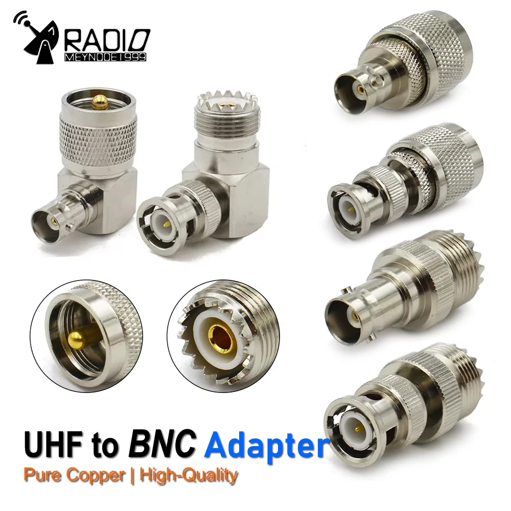 Conector recto UHF macho hembra a BNC macho hembra PL259 a SO239 adaptador UHF a BNC de ángulo recto de 90 grados de alta calidad