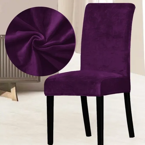 Abeltrade Mat and Thick Soft Velvet Fabric Chair Cover Plum Red Color 4 Pcs