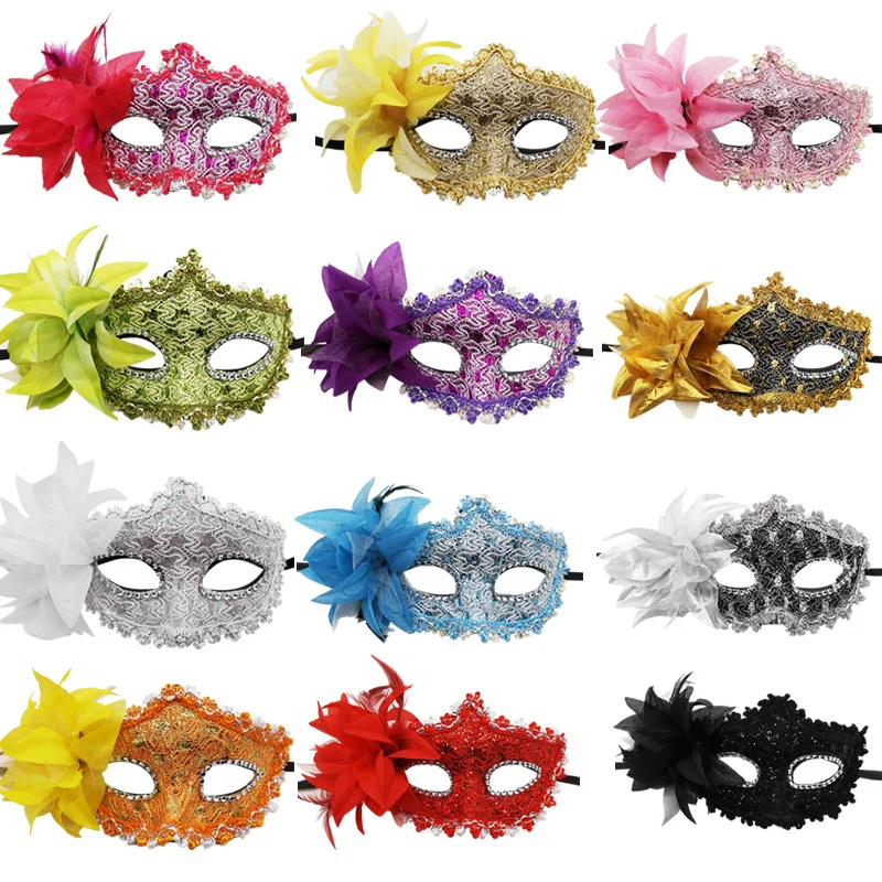 Venetian Mask Halloween Eye Mask Side Flower Rose Lace Sexy Mask Masquerade Party Decoration Dance Carnival Costume Play Props - view 3
