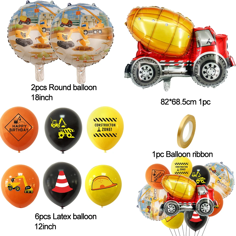 Ensemble de ballons de construction pour fête d'anniversaire de garçon, 10 pièces/ensemble, avec grue, pour cadeaux de décoration, modèle EbFor8.5