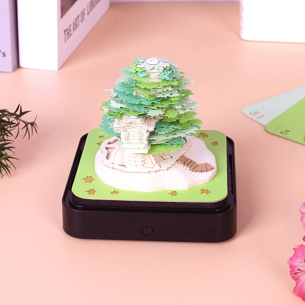 Fashion 3D Tree House Notepad Calendar Stylish Paper Carving Arts Decor For Women Men Kids Boy Girl