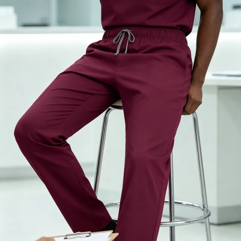 Mens Straight Leg Scrub Pants Lightweight Stretch Fabric Drawstring Waist Workwear Pants with Cargo Pockets for Comfort Fit