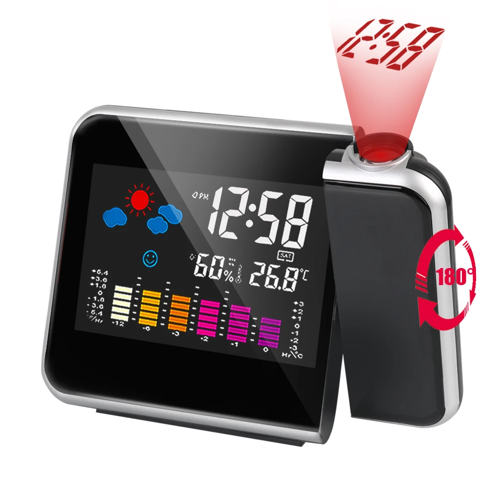 

8190Color Display Clock Rotatable Table Clock Digital Alarm Clock With Time Projection Weather Station