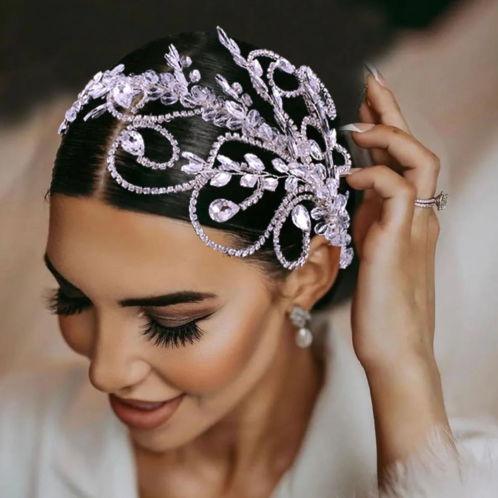 

DZ165 Luxurious Wedding Headband Rhinestone Bridal Headhoop Bride Bridesmaid Hair Accesories Handmade Women Headwear Party Tiara