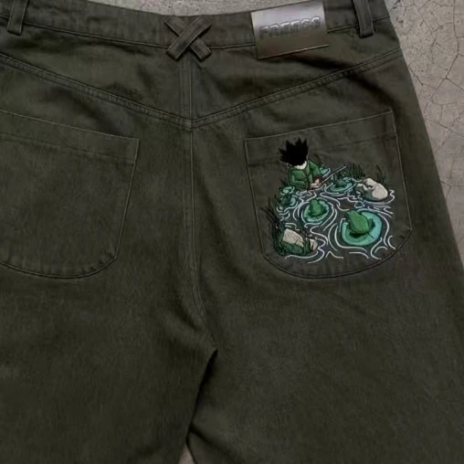 

Мужские джинсовые шорты Y2K в американском ретро-стиле с вышивкой, повседневные уличные модные свободные шорты в стиле Харадзюку, аниме, хип-хоп