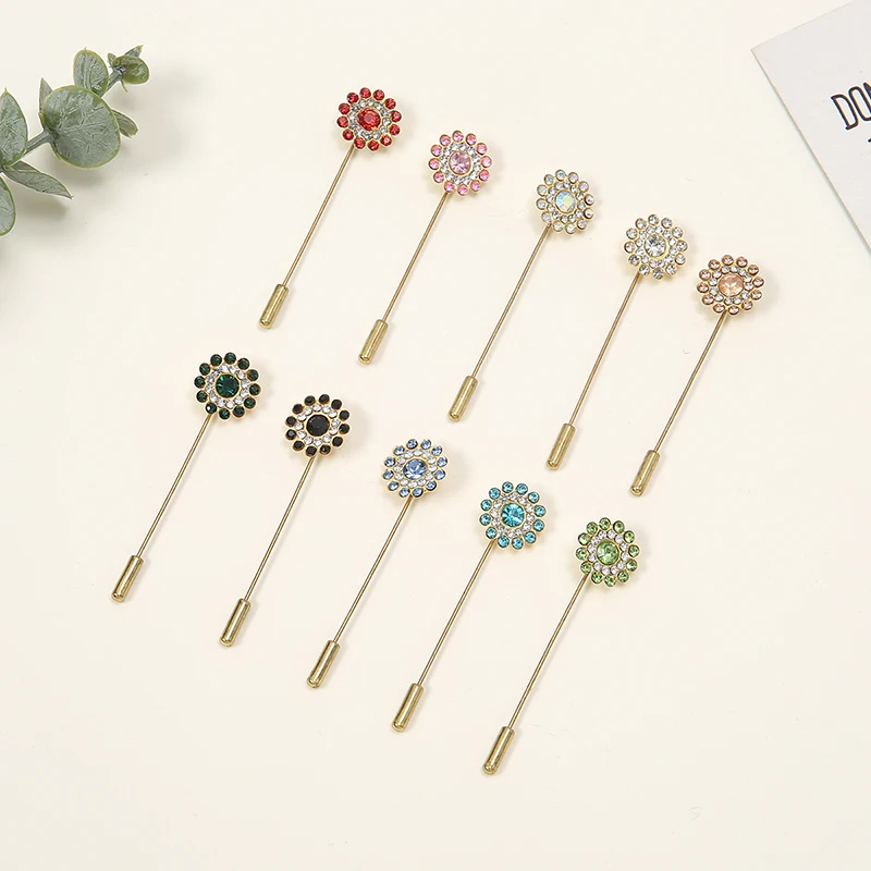 Double-Layered Flower Diamond One-Word Brooch Pins Elegant Ethnic Accessories For Women Muslim Hijab Scarf Brooch Pins 10pcs/Bag