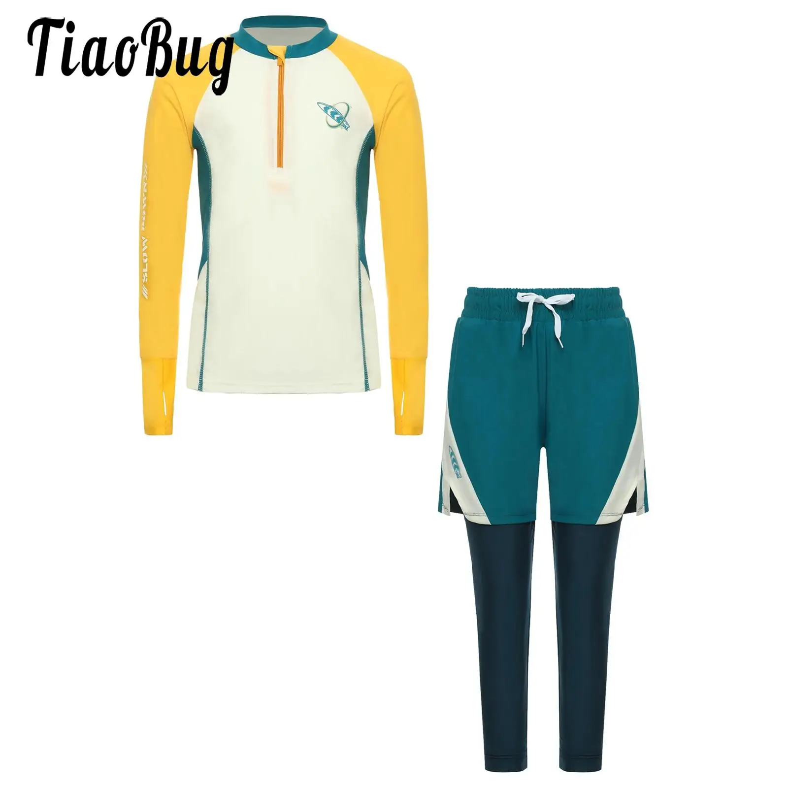 

Water Sport Swimsuit for Kids Boys Long Sleeve Swim Tops with Double Layers Swim Pants Swimwear Outfits Rash Guard Bathing Suit