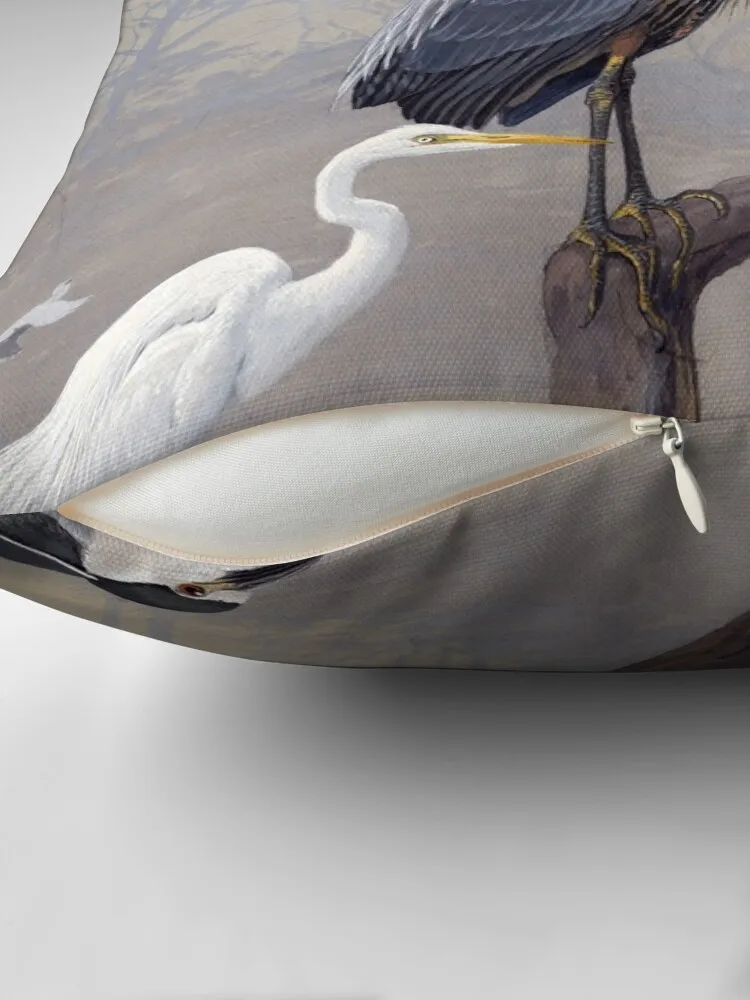 Great Blue Heron, American Egret by Fuertes Throw Pillow Throw Pillow Sofa Cushions luxury home accessories Pillow