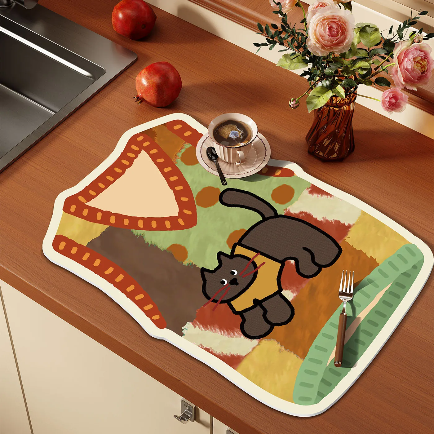 Cute Sweater Shape Kitchen Draining Mat Heat Resistant Placemat Water Absorbent Coffee Machine Mat Table Protector Decor