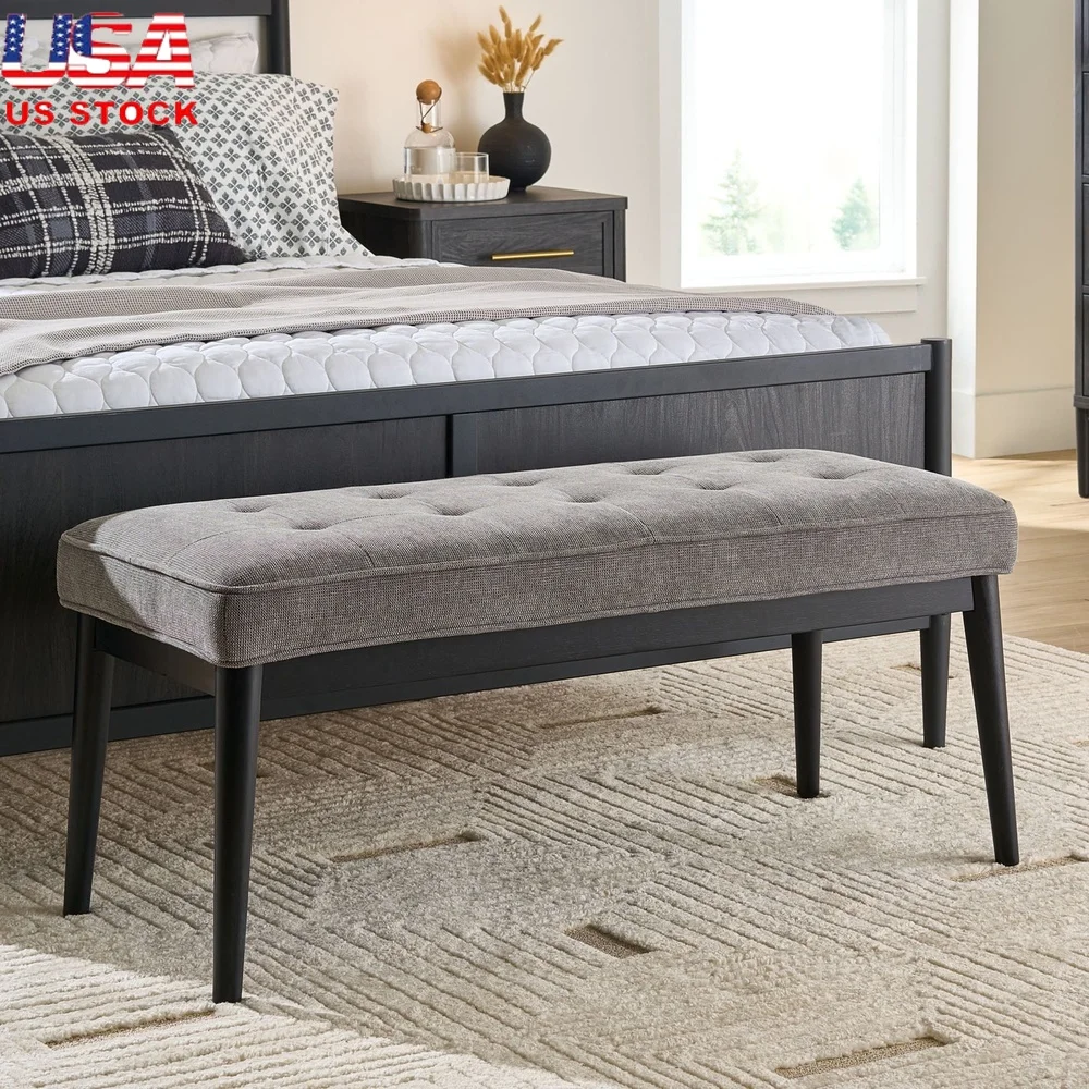 

Modern Upholstered Accent Bench Indoor Furniture Gray High-Quality Fabric Cushioned Comfort Versatile Design Living Room Seating