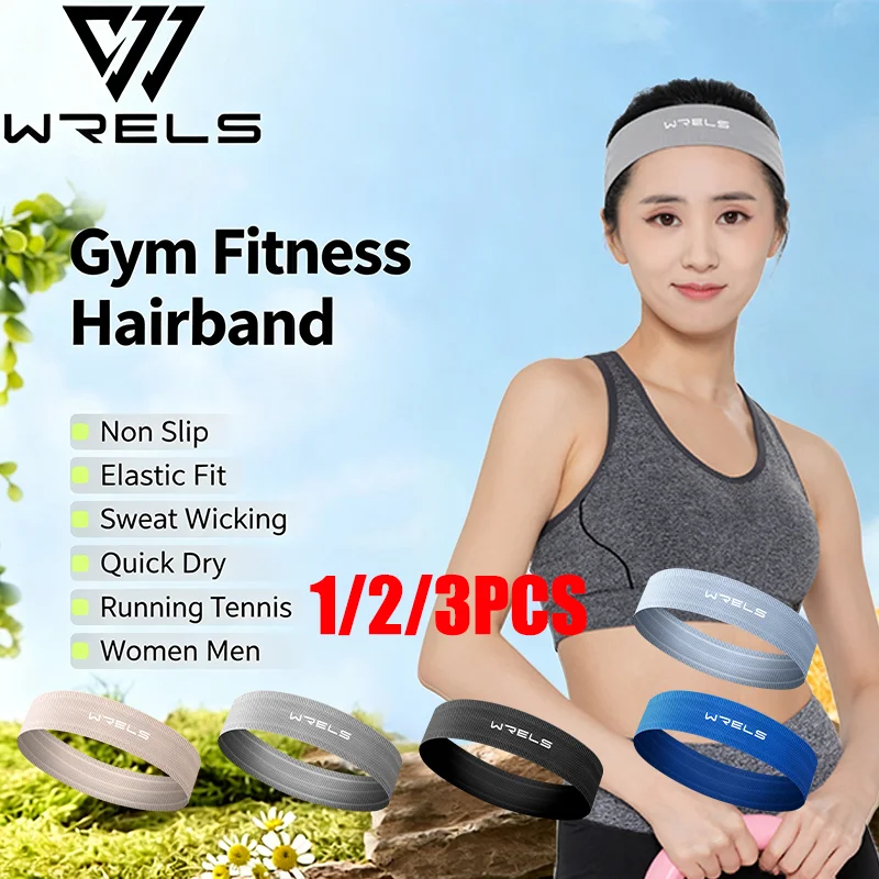 1/2/3PCS WRELS Gym Fitness Hairband Non Slip Elastic Sweat Wicking Tennis Headband Women Men Quick Dry Running Sweatband