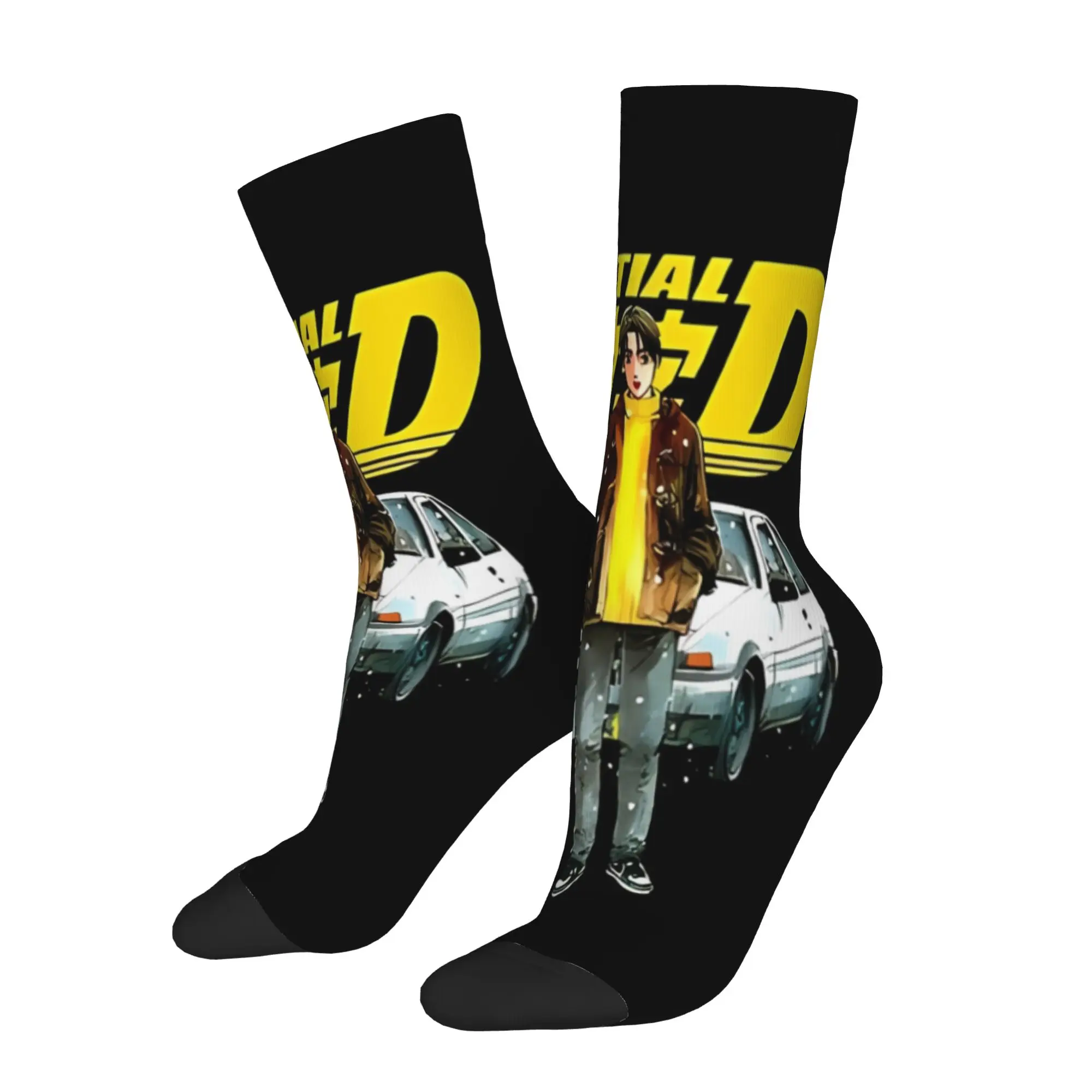

1 Pair Funny Sock Initial D Anime Hip Hop Seamless Pattern Printed Men Crew Socks Casual Men's Socks