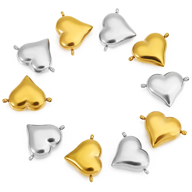 

5pcs Stainless Steel Heart Shaped Pendant Connector Suitable for Women DIY Necklace Bracelet Making Material Earring Accessories