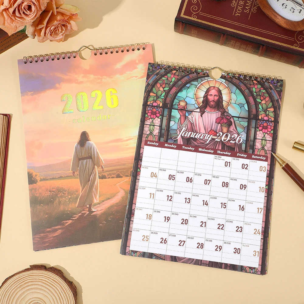 Calendário de parede da Bíblia A4 2026 Planejador cristão de 12 meses com seções mensais semanais diárias para planejamento de escritório doméstico (Jan-Dec 2026)
