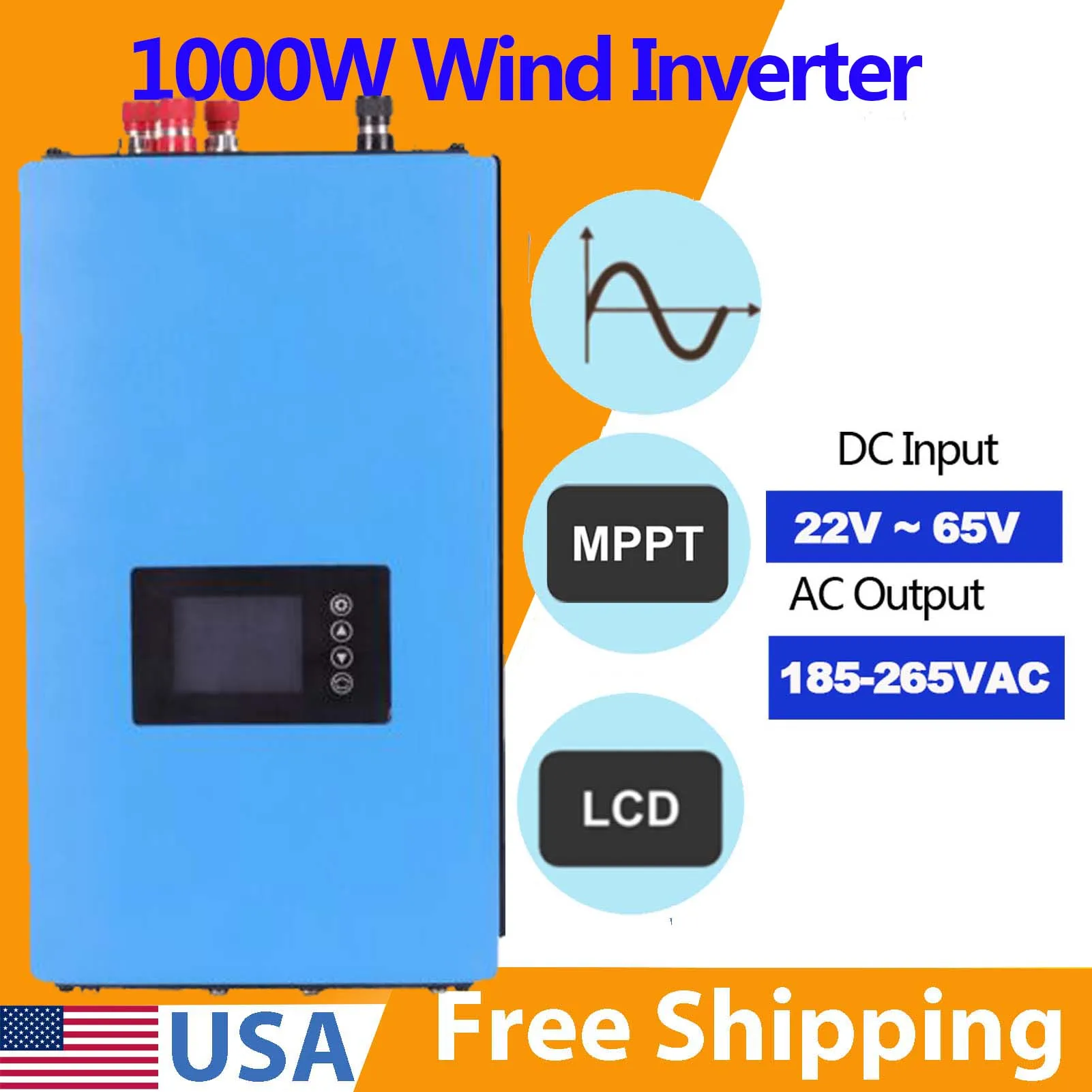 1000W Wind Inverter MPPT Pure Sine Wave Wind Turbine Grid Tie Inverter DC Input 22v-65V 45V-90V 50hz 60hz Auto