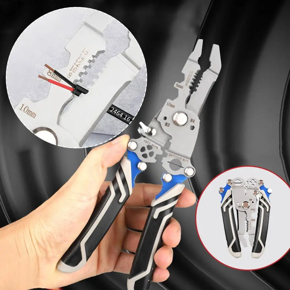 1Pc 18 In 1 Foldable Wire Stripping Pliers Multifunctional Crimper Cable Cutter Terminal Anti-Slip Stripper Tools