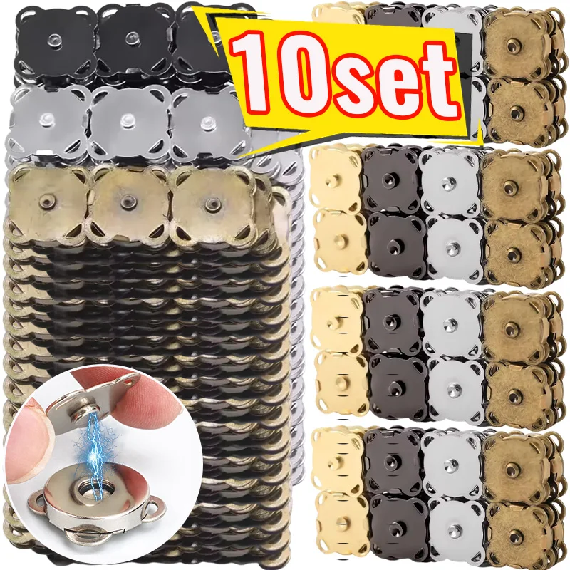 10Sets Magnetic Snap Button Metal Invisible Sew on Button Lock Clasps Luggage Clothing DIY Magnetic Buckle Plum Blossom Button